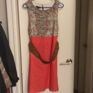 Colorful pencil dress with leather belt